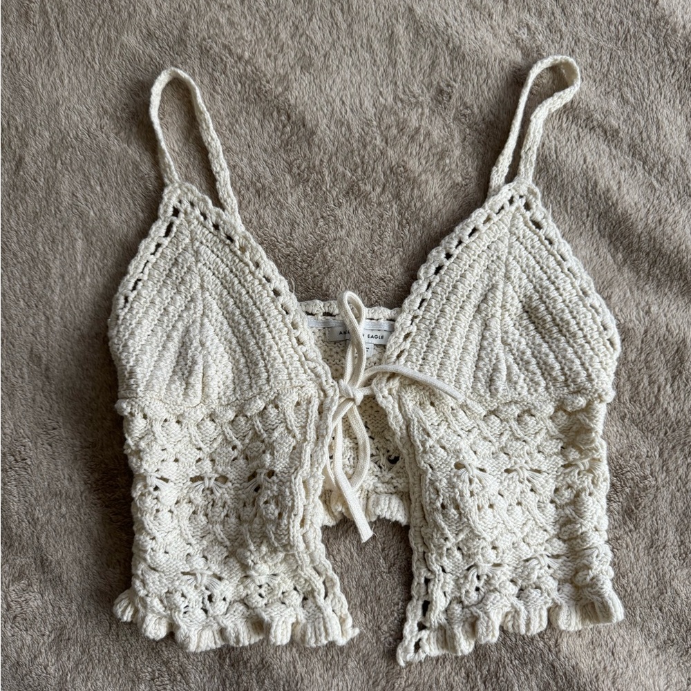 American Eagle Outfitters Cream Crochet Top